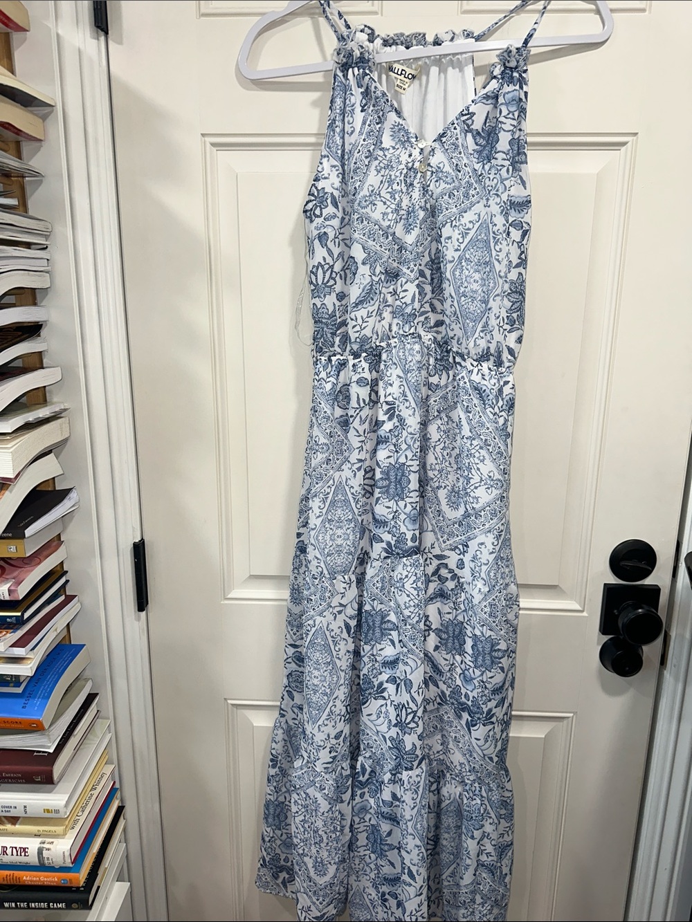 Willow & Clay White Maxi Dress with Blue Floral Print
